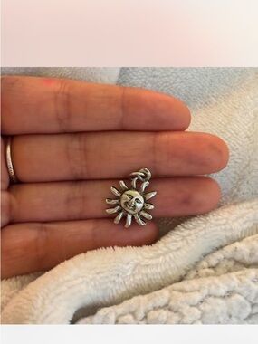 Smiling Sun Charm Pendant - Silver Tone